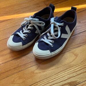 Veja Dark Blue Canvas Sneakers with White Details